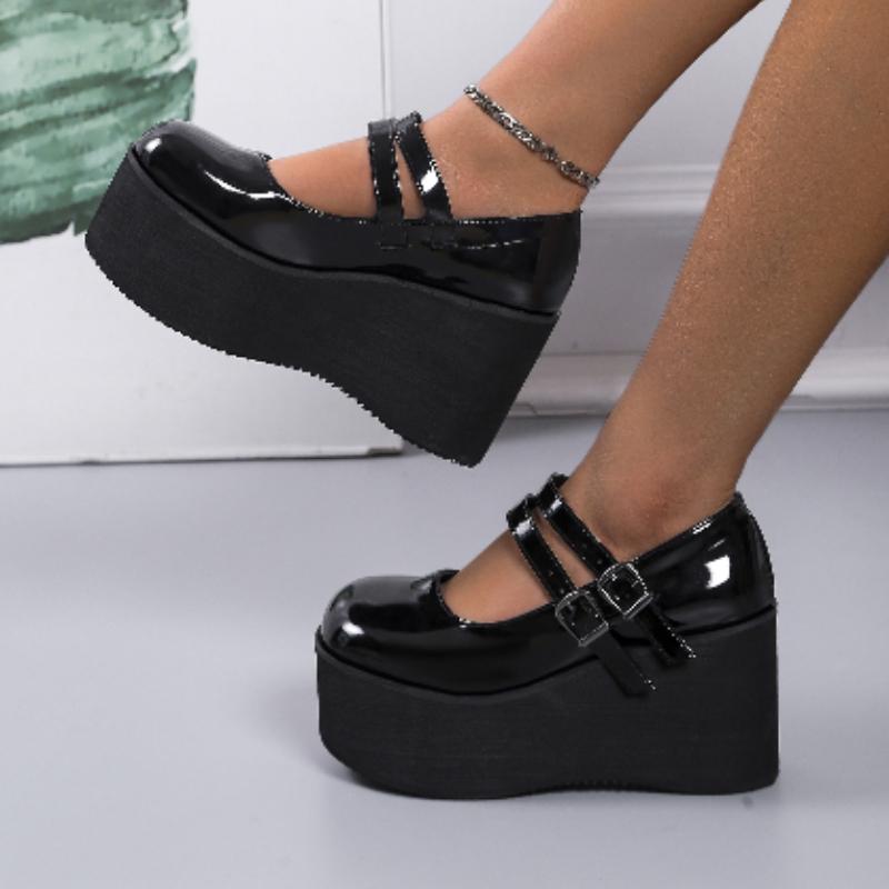 Модные ретро туфли Мэри Джейн с круглым носком из лакированной кожи большого размера 2025 весна новинка туфли женские на платформе