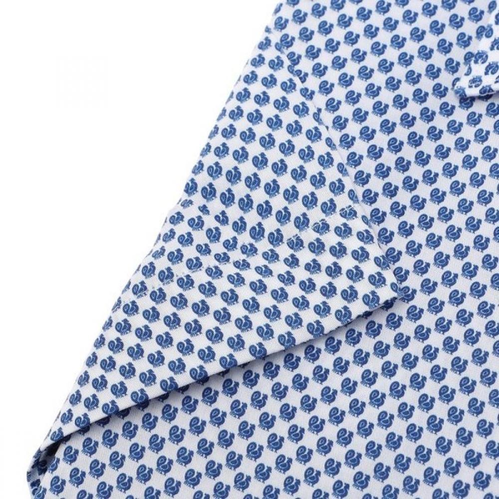 S.t. Dupont Short Sleeve Regular Fit Shirt Blue Tone Peacock Motif Se6mm11hs201s