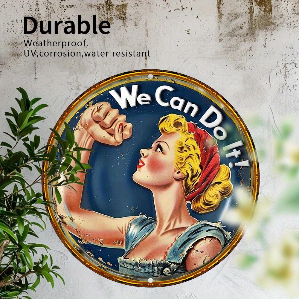1pc Vintage "We Can Do It!" Round Wooden Sign, 8x8 Inch Engraved Poster, Wall Hanging Art for Home Bedroom Living Room Decor, Ideal Gift for Friends