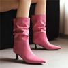 Fashion New Autumn Style Women's Sexy Patent Leather High-heeled Mid Boots Pointed Toe Boots Stiletto Heels Western Pleated Short Boots