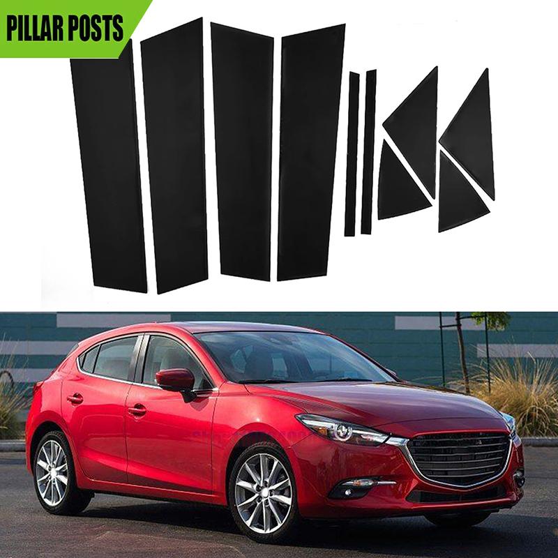 Gloss Black Pillar Posts Fit For Mazda 3/Axela 2014-2018 Door Side Panel Moulding Decor Window Trim Sticker Cover 10Pcs Set