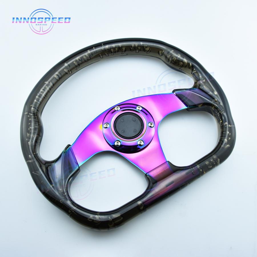 13inch D Shape Acrylic Racing Game Steering Wheel Neo Chrome Spoke Car Modified Sports Steering Wheels
