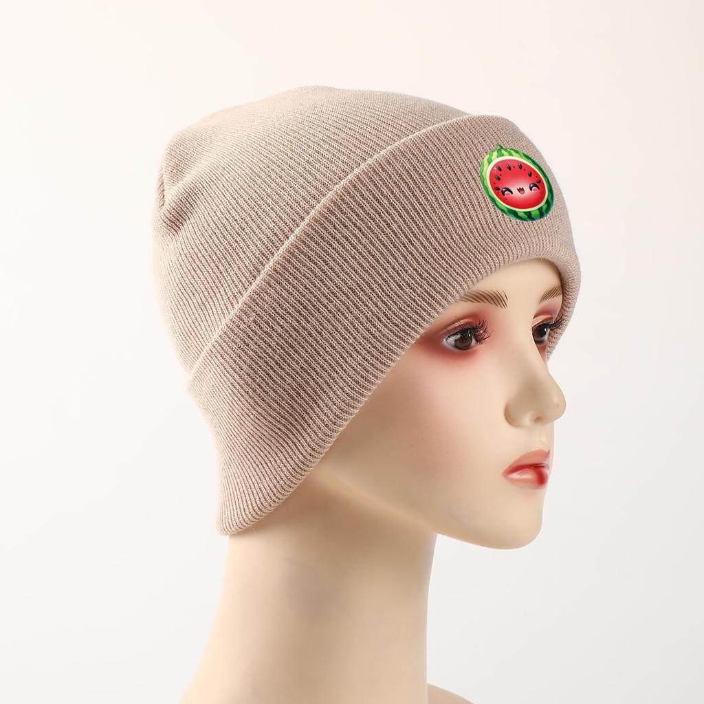 Cartoon Watermelon Winter Knitted Hat Beanie, Fruit Skull Cap Thermal Stretchy Sporting Headwear Knitted Cap Beanie