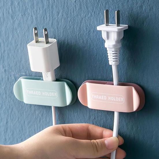 Wall-mounted Punch Free Adhesive Plug Hook Cable Holder Charger Cord Organizer