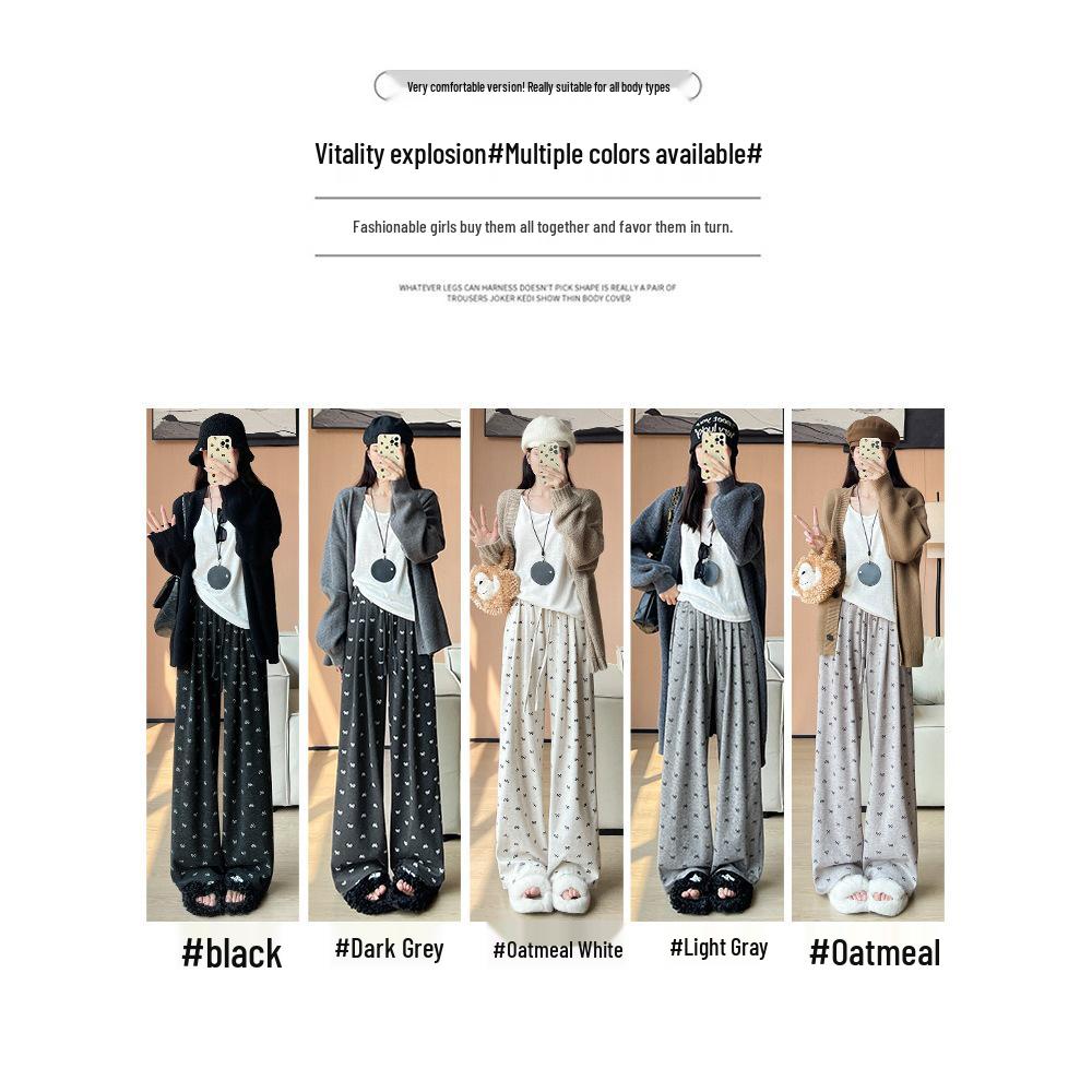 2025 Women's Bowknot Sticky Rice Wide-Leg Pants, Casual Drapey Fit for Spring & Autumn