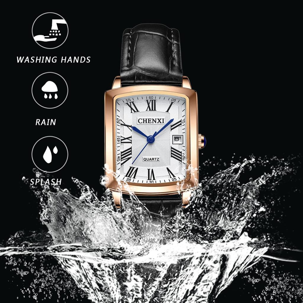 Watch Leather Leather Belt Roman Alphabet Analog Display Calendar 3ATM Waterproof Square Popular Antique Watch Business Casual Black Birthday