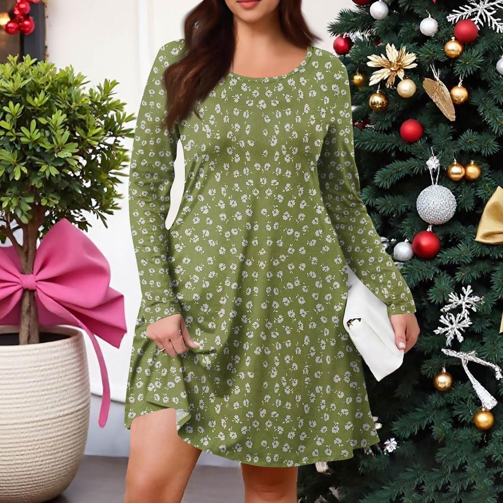 Plus Size Women's Gradient Print Casual Spring/Autumn Pocket Round Neck Long Sleeve Dress