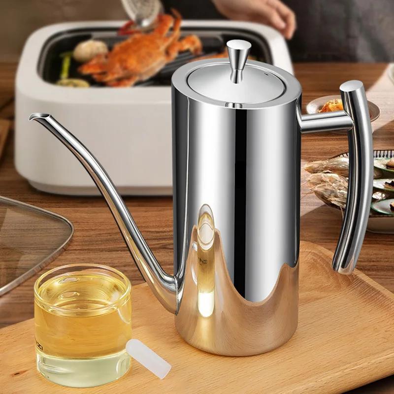 Rust-proof Steel Oil Pot Vinegar Juice Dispenser Drip-proof Dust-proof Oil Holder Container to Store Kitchen Tool Seasoning Pot