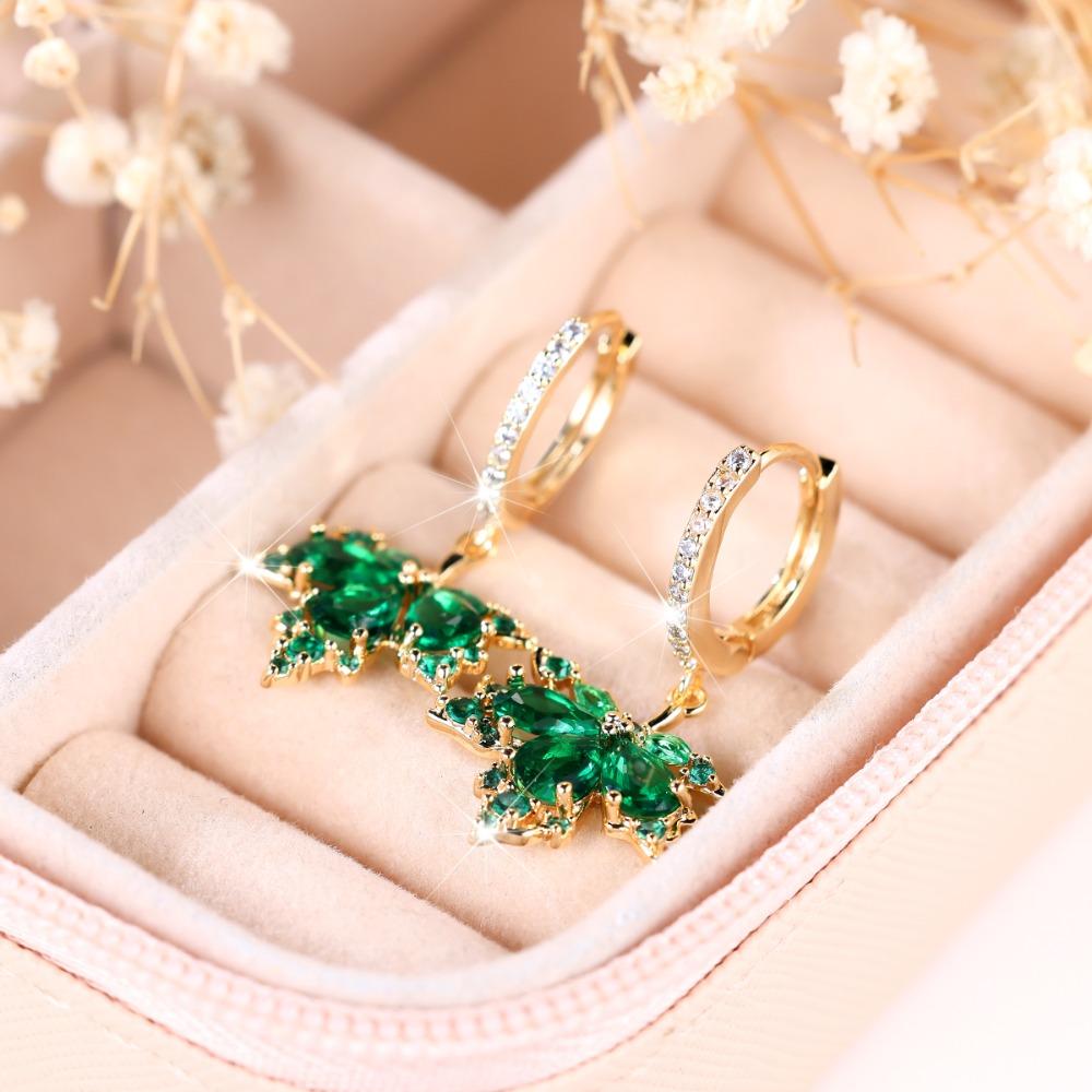 Женские серьги-кольца с кленовым листом, роскошные круглые свадебные украшения с цирконом из желтого золота