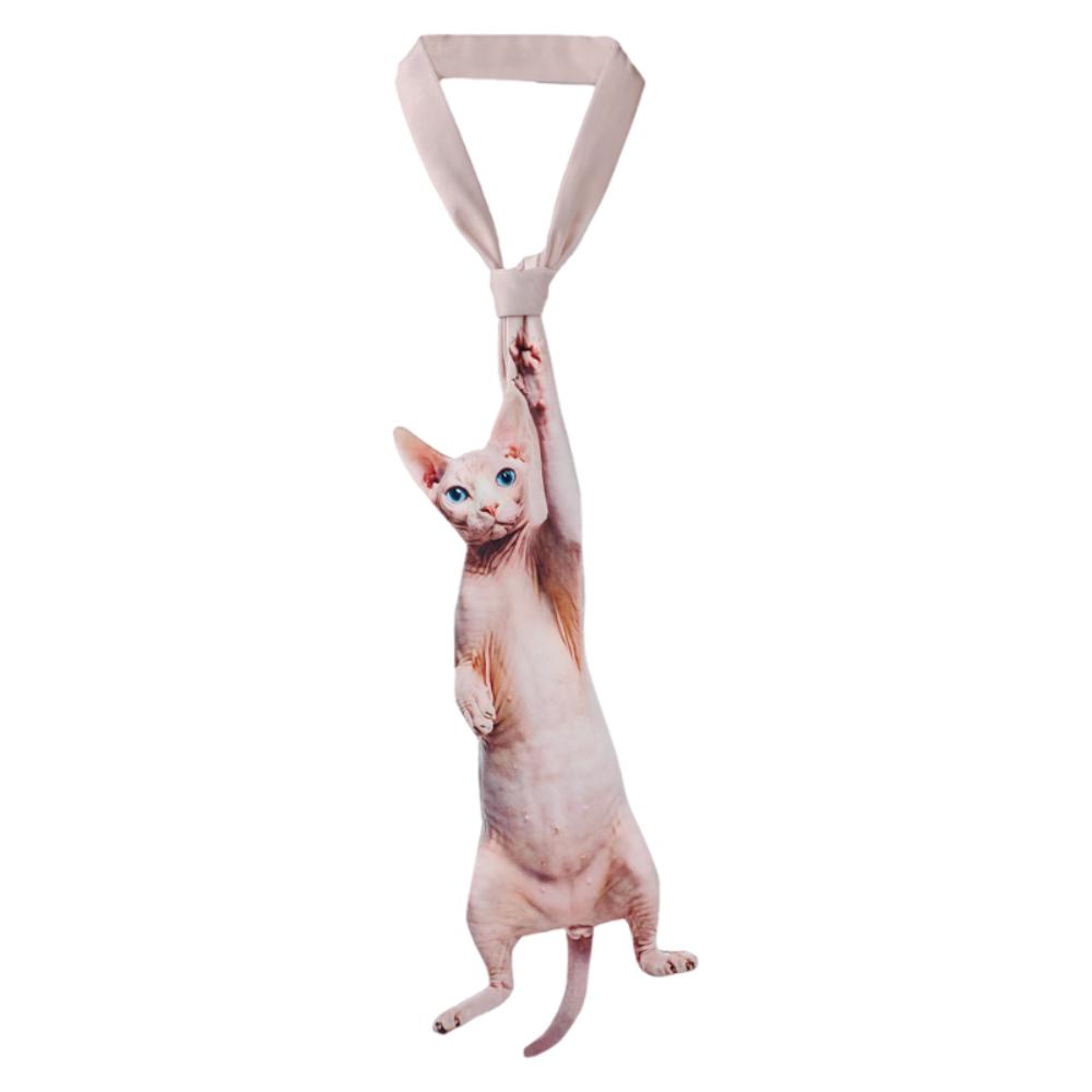 3D Кошка Кошачьей формы Унисекс Галстук Животный Рисунок Новинка Котёнок Галстук на шею Реалистичная Атласная Ткань Креативный Галстук на шею Для вечеринки Свадьбы