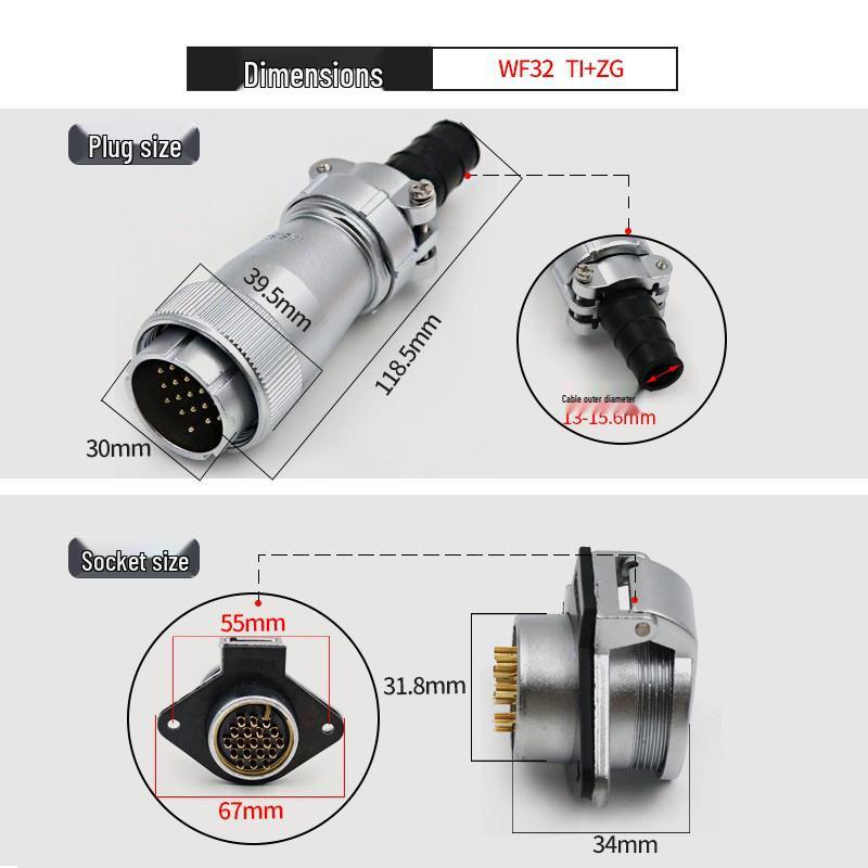 Weipu WF324 Aviation Plug, Male Connector, 13-Pin, 19-Core, Waterproof, Flange-ZG Design