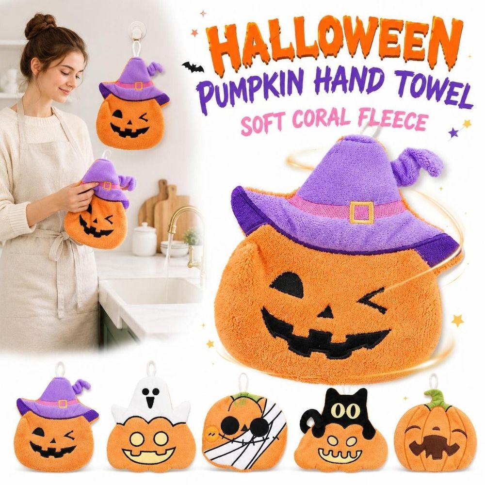 Hangable Halloween Pumpkin Hand Towel Absorbent Kitchen Towels Home Bathroom Use