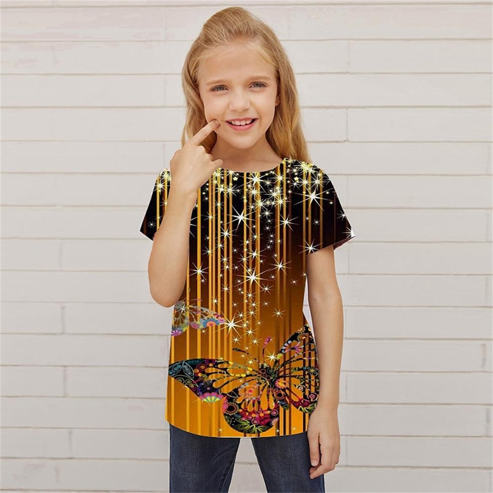 T Shirt For Girls Animal Butterfly Girl T Shirts Kids Gift Tee Short Sleeve Casual Top Tee Children's Clothing