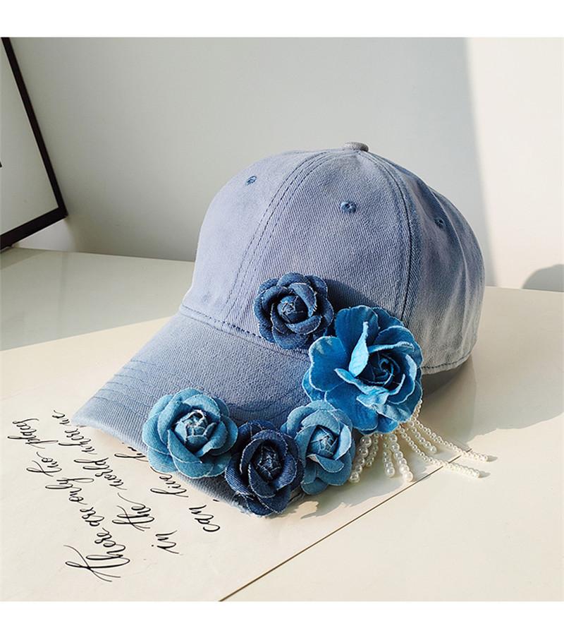 Ins Chic Denim Flower Pearl Tassel Дизайнерский стиль Леди Бейсболка Женская кепка с козырьками для отдыха
