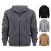 Men Coat Hooded Drawstring Long Sleeve Hoodie Jacket Solid Color Multi Pockets Plush Lining Thick Warm