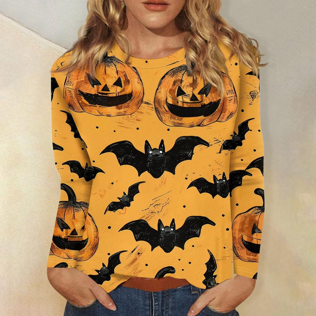 Women's Fashion Casual Halloween Printed Round Neck Long Sleeve Pullover Top
