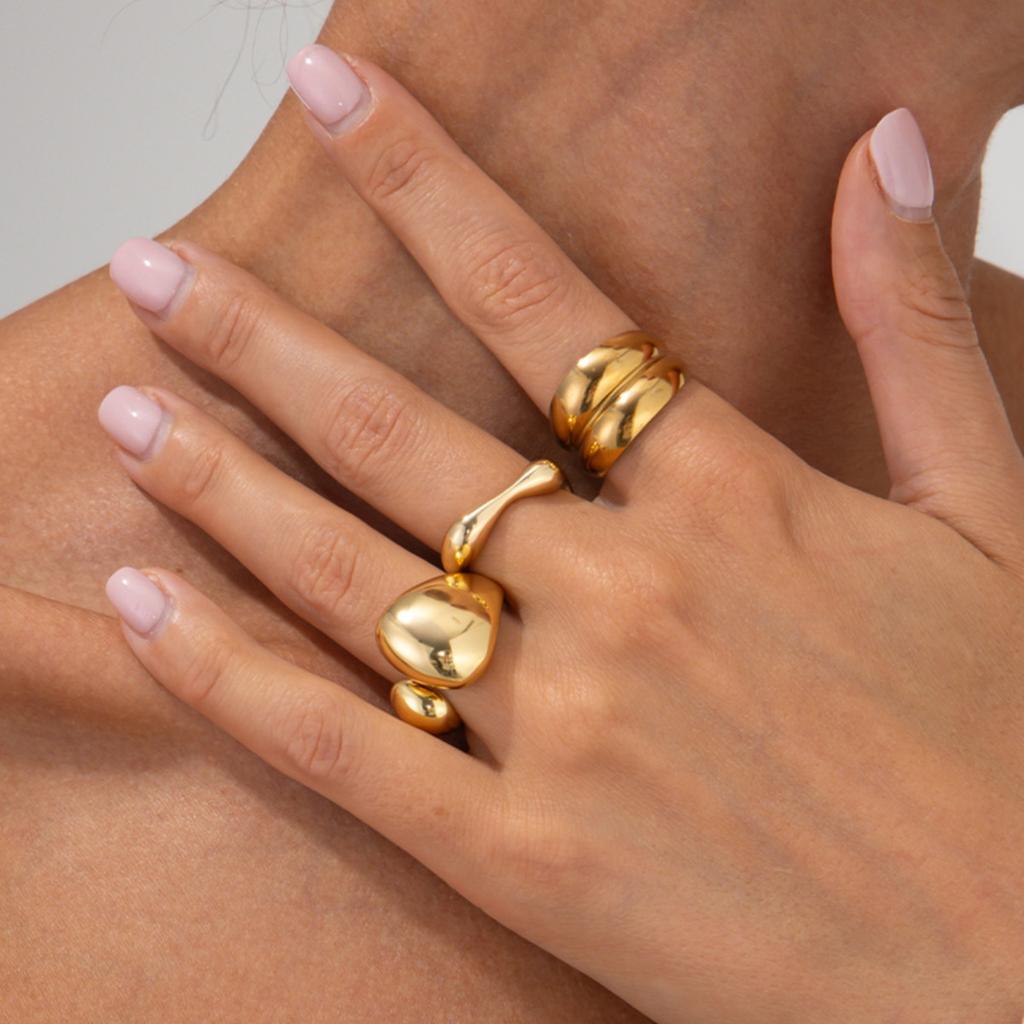 Ingemark 3Pcs/Set Retro Unique Smooth Curved Water Drop Open Rings For Women 2026 Trendy Gold Color Finger Rings Wedding Jewelry