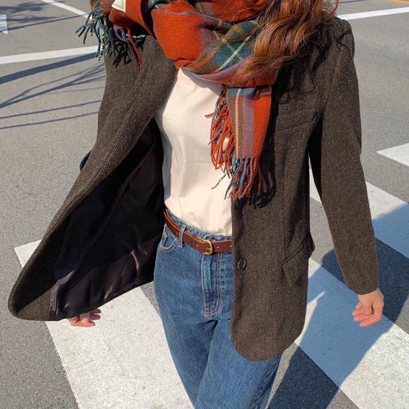 Blogger Style Imitation Cashmere Scarf Collection: Red Christmas Plaid Warm Snood, Korean Fashion