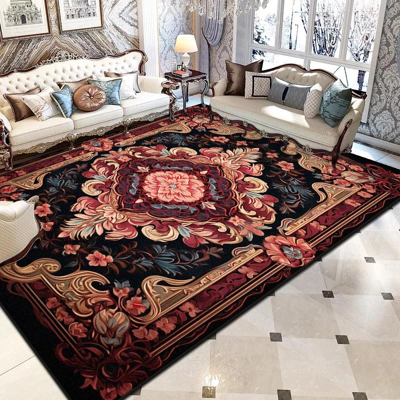 Персидские Роскошные Большие Ковры для Гостиной Черный Принт Декор Моющиеся Складные Коврики Спальня Прикроватный Нескользящий Напольный Коврик