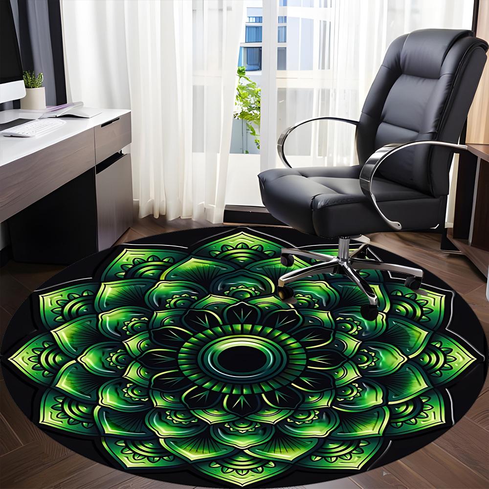 1pc Mandala Green Pattern Carpet for Office Non Slip, Round Carpet, Soft & Comfortable, Carpet for Office, Lightweight Round Floor Mat