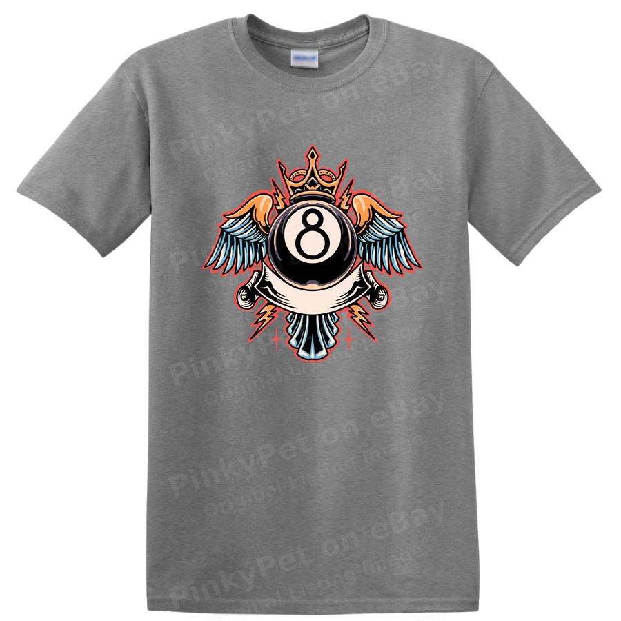 8 Ball Vintage Crown Wings Graphic T Shirt Cool Retro Design for Gamers Tee