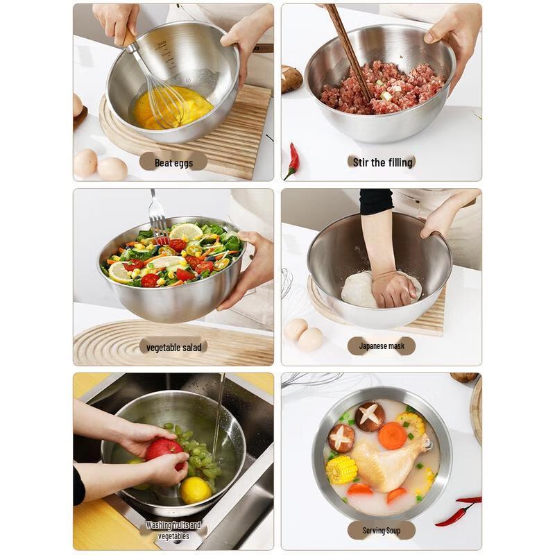 HANDUNYOU Миска для смешивания из пищевой нержавеющей стали 304