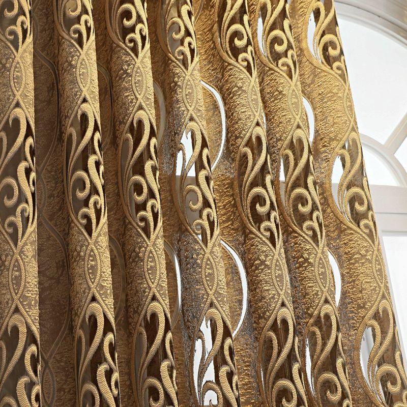 1 шт. Элегантная золотистая жаккардовая занавеска для гостиной, спальни и балкона - идеальный домашний декор