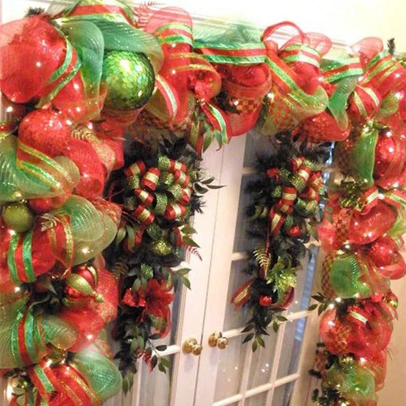 1 рулон рождественской сетчатой ленты DIY венок бант лента рождественская елка украшения для дома 2024 рождественские подарки Navidad Noel Новый год 2025