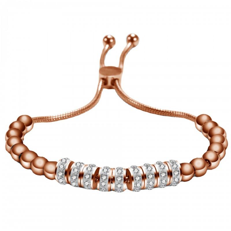 Adjustable Stainless Steel Beaded Bracelet With Rhinestone Accents Minimalist Geometric Design Women Men