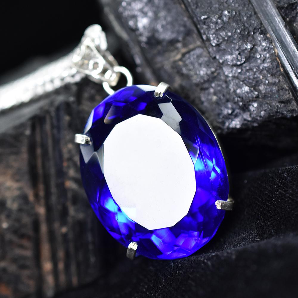 120.25 Ct Lab Created Blue Sapphire CERTIFIED Oval Pendant 925 Sterling Silver MY-PD-137-NS