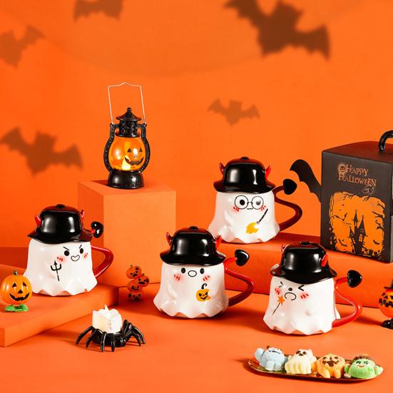 Halloween Coffee Mug Ghost Wearing Hat Shape Ceramic Cup Dishwasher Safe Festive Mug Seasonal Decoration Gift