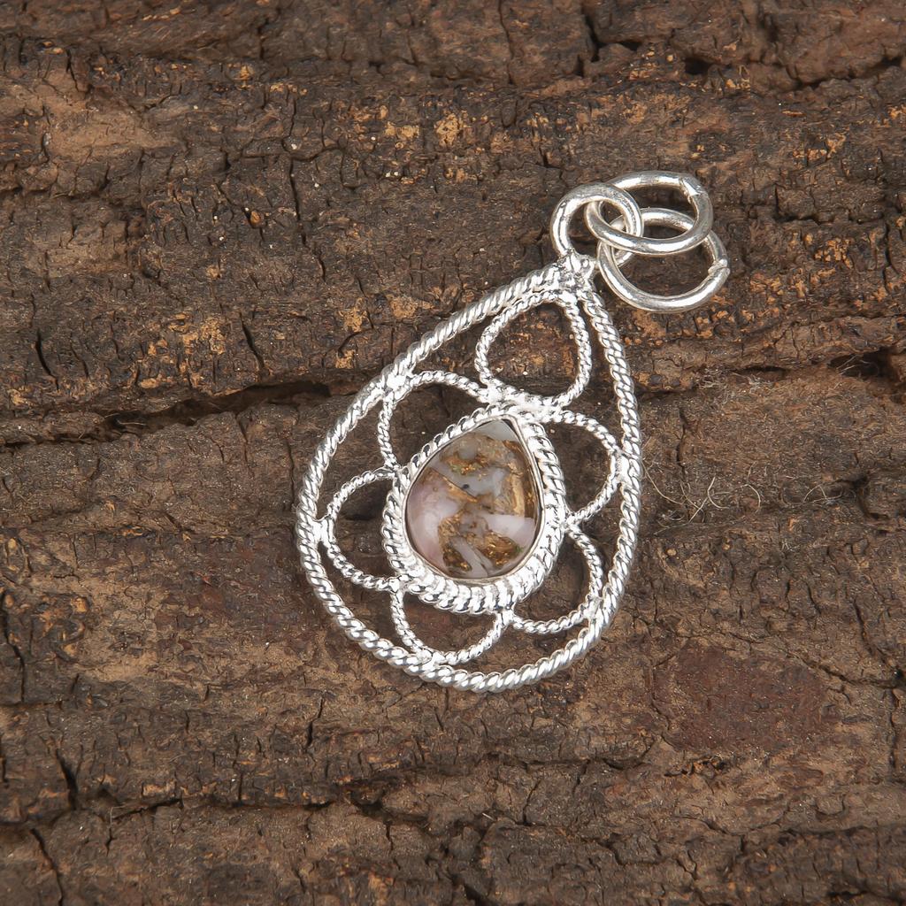 Розовый Медный Бирюзовый Кулон Драгоценный Камень Ювелирные Изделия, Кулон из Массивного Стерлингового Серебра 925 пробы, Ювелирные Изделия Ручной Работы, Кулон с Камнем-Талисманом, Подарок для Него