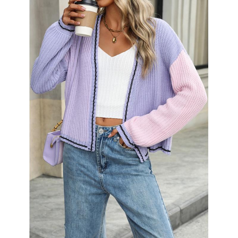 Autumn And Winter Temperament Commuter Loose Splicing Women's Knitted Cardigan Jacket Sweater