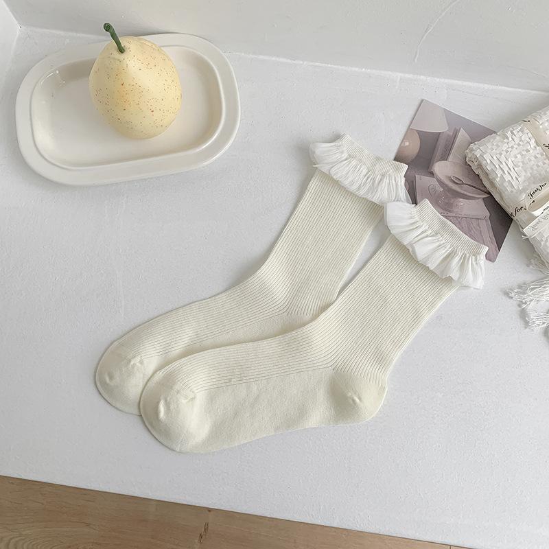 Женские весенне-летние тонкие литературные носки-гольфы с маленькими цветочками и милым бантиком, без косточек, с закрученным краем