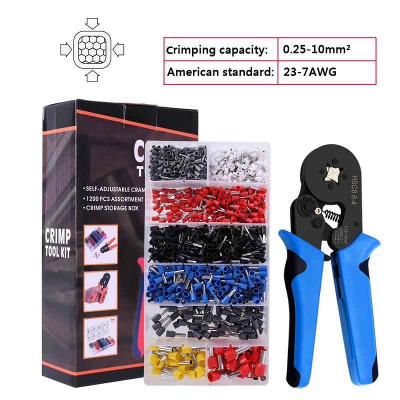 Набор инструментов для обжима наконечников, набор наконечников для проводов с 1200 шт. обжимных клещей, набор инструментов с саморегулирующимся храповым механизмом