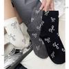 Silver-threaded Bow Socks, Women's Cotton Mid-calf Socks, Spring and Autumn Pile Socks Paired with Loafers