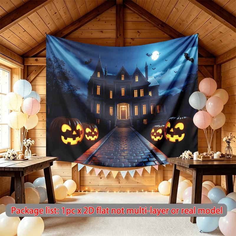 Halloween Spooky Pumpkin Banner, Multicolor Polyester Backdrop for Wall Hanging Decor