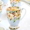 300ml Bone China Coffee Mugs- Blue Pink Elegant Floral Tea Mug with Gold Trim, Large Capacity Ceramic Cup for Coffee Tea and Milk for Home Office