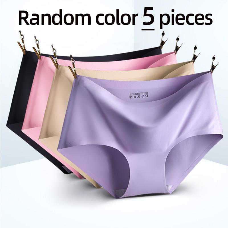 5 Pack Ice Silk Seamless Underwear Breathable Mid Waist Cotton Crotch Underwear