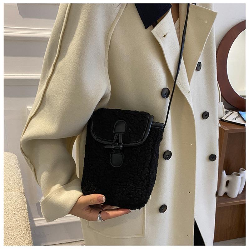 Минималистская сумка для мобильного телефона в стиле колор-блок, маленькая сумка через плечо на одно плечо, женская осенне-зимняя сумка из овечьего флиса в стиле ретро