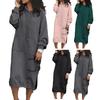 Women Hooded Long Sleeve Sweatshirt Dress Front Pocket Side Split Drawstring Hem Solid Color Sweatshirt Midi Dress Streetwear