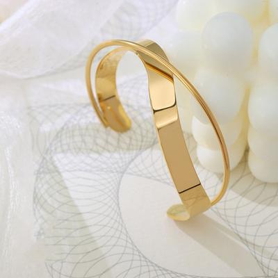 Глянцевый металлический браслет-манжета, двухслойный геометрический браслет с нерегулярным крестом и рябью, ювелирные изделия, браслет для женщин и девочек, вечерние украшения