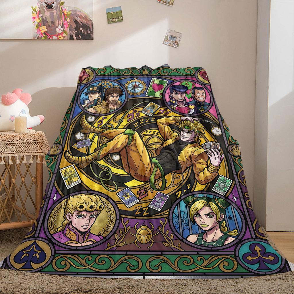 JOJO Bright 2D Print Flannel Blanket, Anime Theme for Bed Couch, Soft Travel Picnic Throw Blanket_LIAN