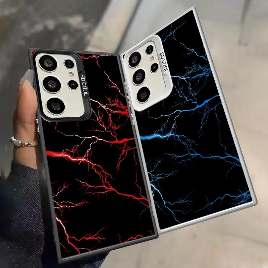 Красный чехол-бампер 'Red Lightning' для Samsung Galaxy S25 S23 Ultra Note 20 Ultra S21 S25Edge S23 S20 Plus S22 S24 FE