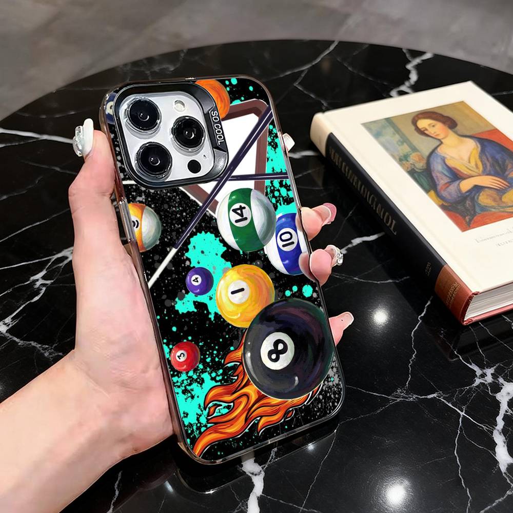 Чехол для телефона с эстетикой бильярда 8 шаров Для iPhone 17,16,15,14,13,12,11 Plus,Pro Max,XS,Красочный Серебристый Чехол для телефона Funda Cover