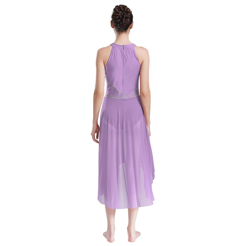 Женское лирическое танцевальное платье без рукавов с асимметричным подолом, сверкающими стразами, присборенным дизайном, платье для выступления