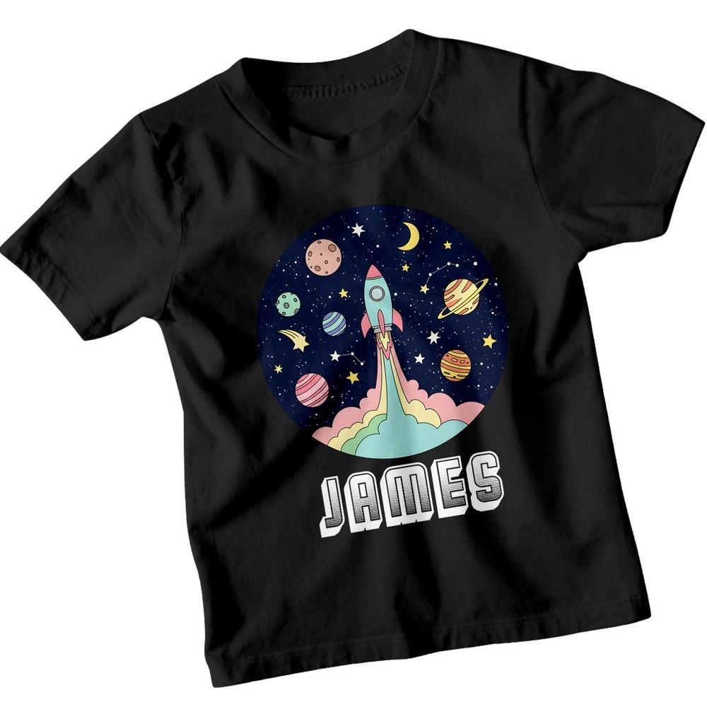 Personalised James Rocket Outer Space T-Shirt Custom Boys Tee