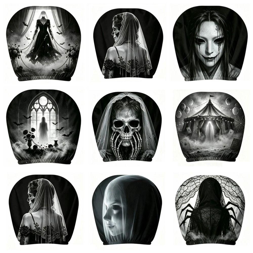 2Pcs 2D Stretch Car Headrest Covers Ghost Car Seat Headcover Headrest Covers All Seasons