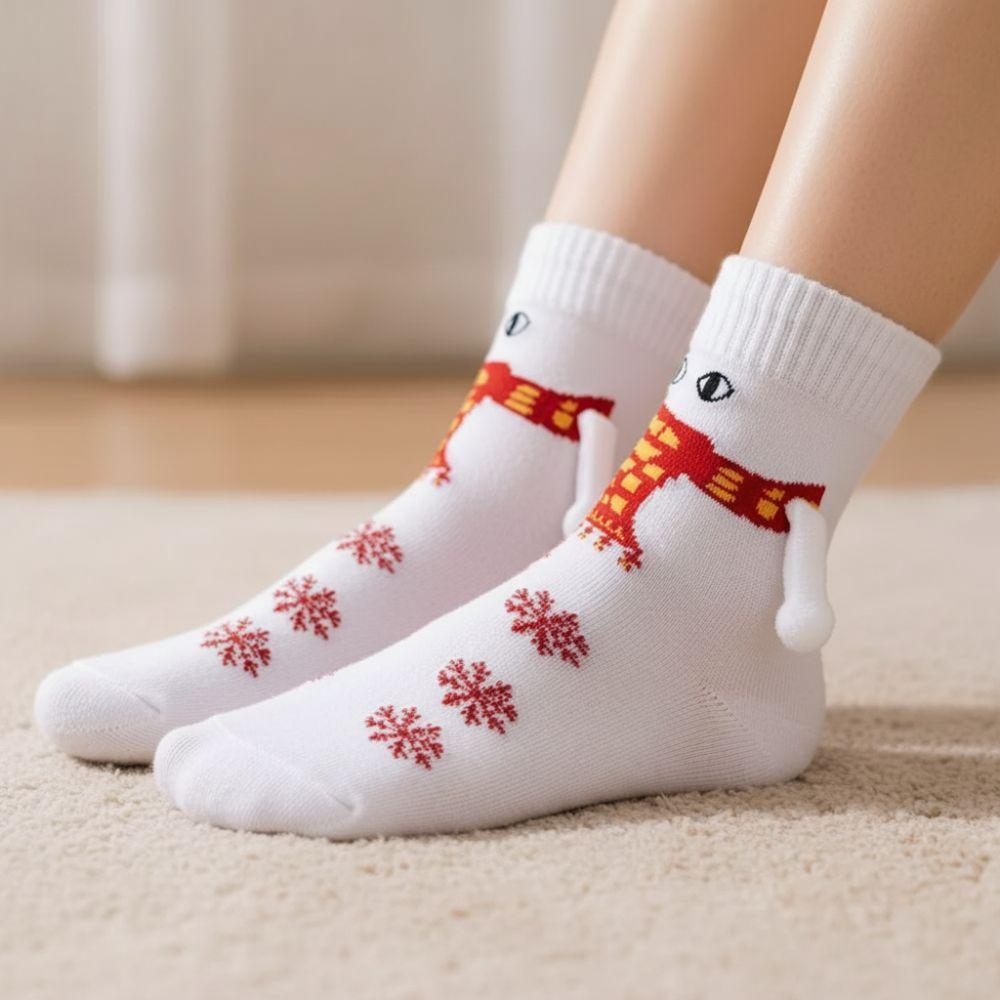 Cartoon Funny Xmas Sock Warm Mid-calf Socks Gifts Magnetic Holding Hands Socks For Women Men