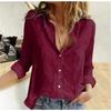Women Spring Tops Summer Loose Blouse White Wine Red Solid Color Lapel Button Up Long Sleeve Shirt Plus Size
